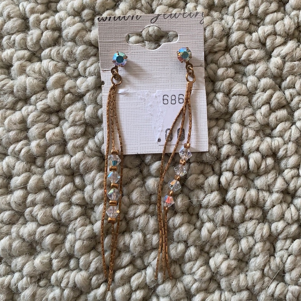 Drop down gold clear beaded earrings